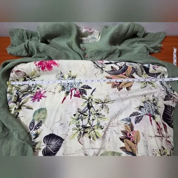 Unbranded Wmns XXL Floral Dress Green Overlay Short Sleeve Lagenlook Church EUC - Picture 7 of 10